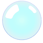 A single, glossy light blue bubble with white highlights showing its round, reflective surface.